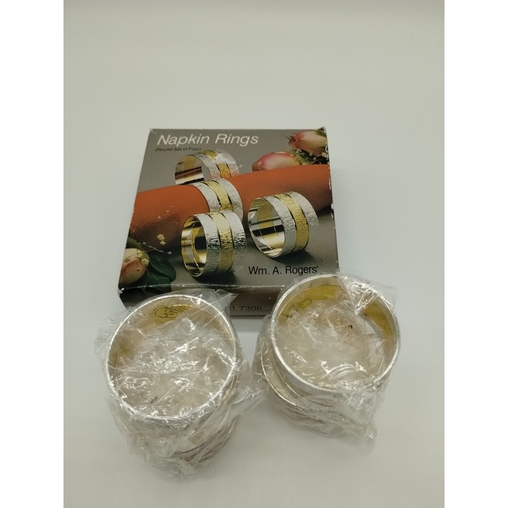Vintage Wm. A. Rogers Napkin Rings Silver plated Brass NOS Set Of 4 Hong Kong